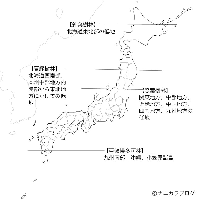 日本地図とバイオーム